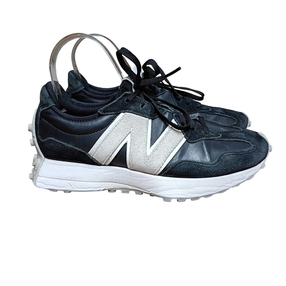 Vintage New Balance 327 Black White Leather Suede Sneakers WS327LW Womens 7.5